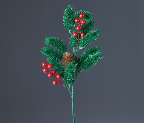 Ветка декоративная с ягодами,шишкой 48см красная/зеленая
