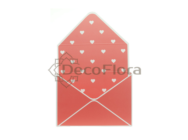 Коробка-конверт для цветов 20*8*30см сердца красное 