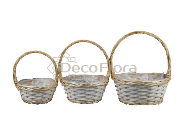 Набор корзин ивовых 3шт 29*13.5*34.5, 25*11.5*30.5, 21*10*25 натурально-белый