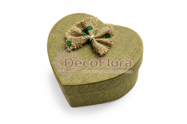 Коробка Сердце подарочная 11*9,5*5,5см с льняным бантиком белая,синяя,розовая,бордо,серая,хаки