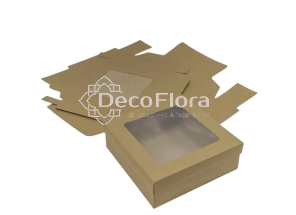 Коробка сборная с окошком 20*20*7см квадрат крафт